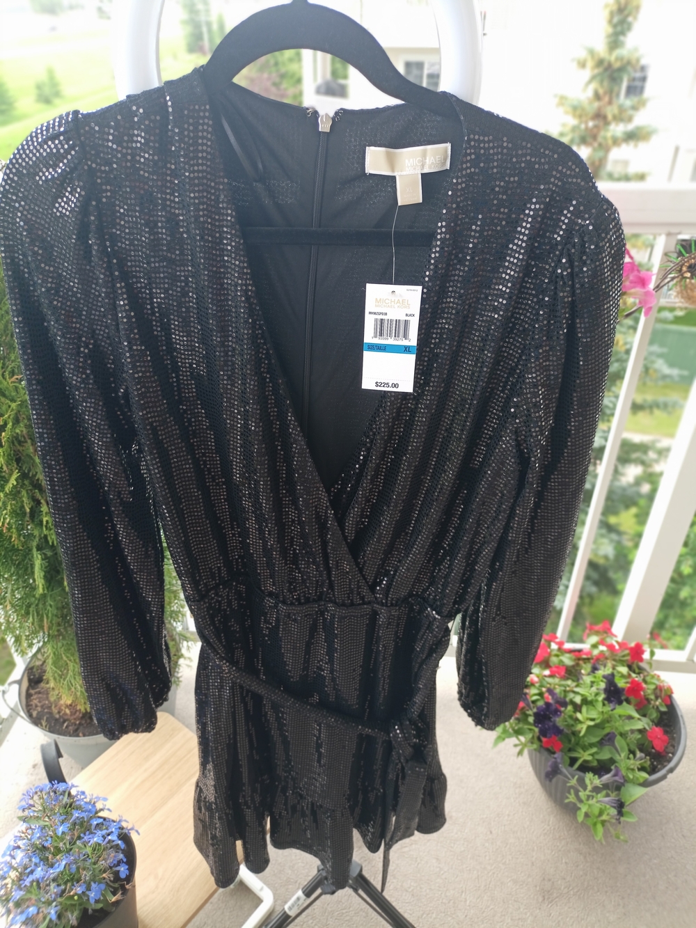 Michael Kors Black Sequin Wrap Dress XL